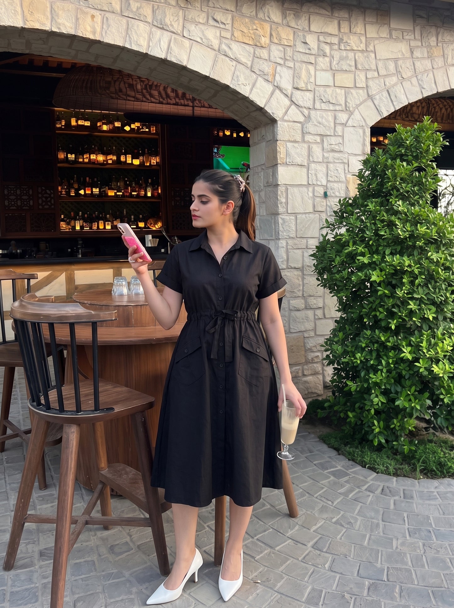 BLACK POPLIN SHIRT DRESS