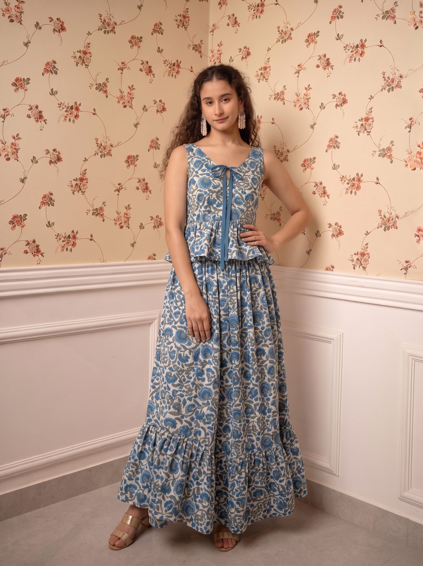 BLUE FLORAL SKIRT SET