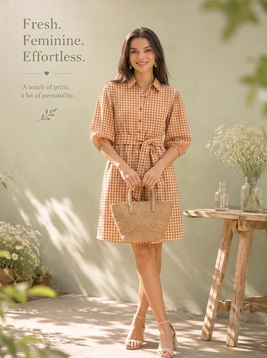 EVA SHIRT DRESS ORANGE GINGHAM