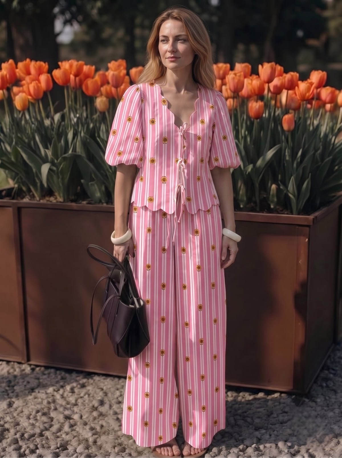 Pink Petals Stripe Co-ord Set