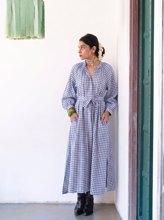 BLUE GINGHAM MAXI DRESS