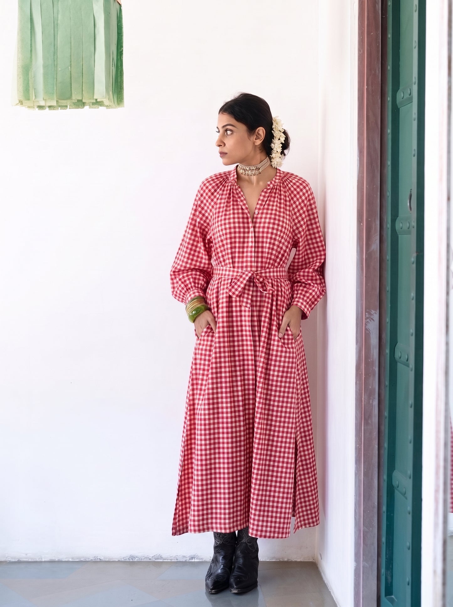 RED GINGHAM MAXI DRESS