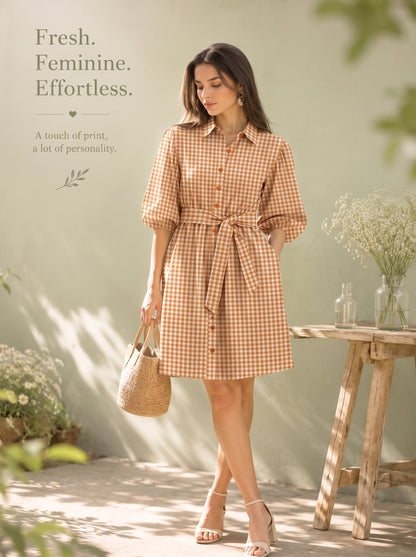 EVA SHIRT DRESS ORANGE GINGHAM