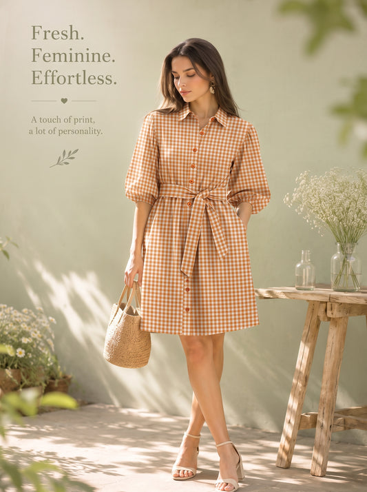 EVA SHIRT DRESS ORANGE GINGHAM