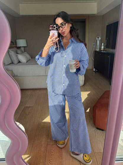 BLUE GINGHAM COORD SET