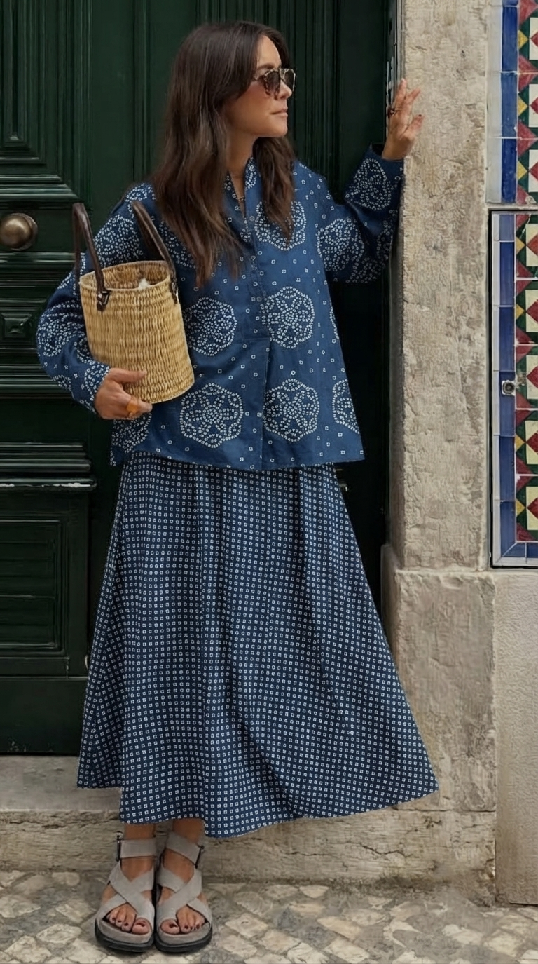 INDIGO BANDHEJ SKIRT SET