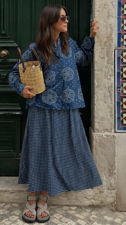 INDIGO BANDHEJ SKIRT SET