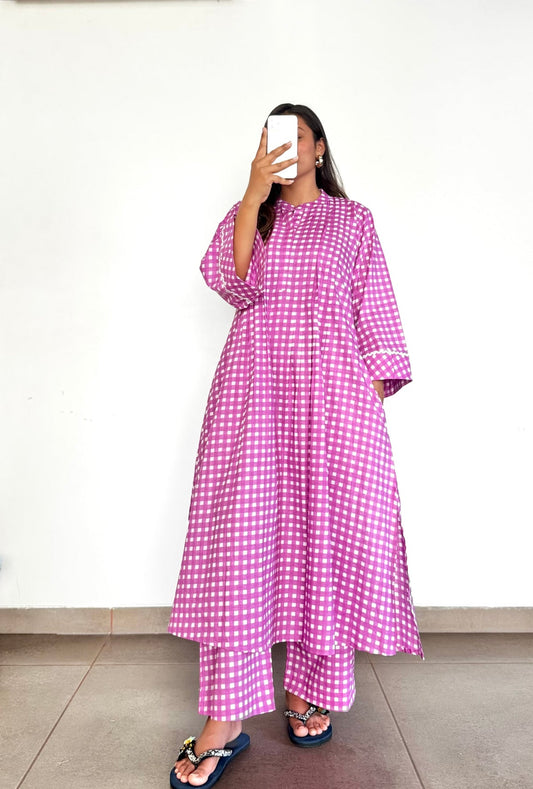 Lilac Gingham Cotton Cord Set