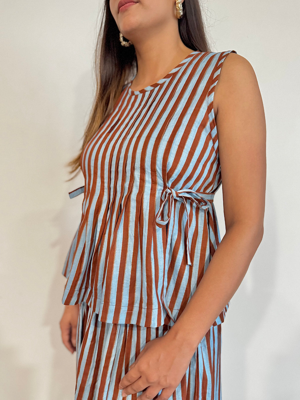 Blue Rust Stripe Cotton Skirt Set