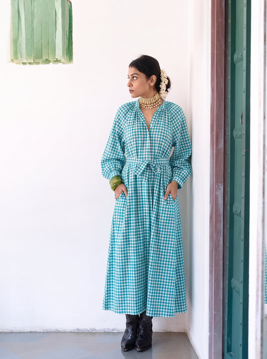 TEAL GINGHAM MAXI DRESS