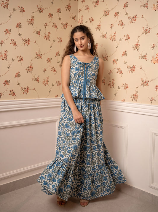 BLUE FLORAL SKIRT SET