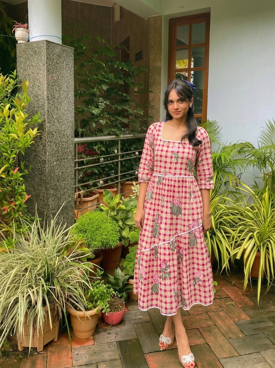 ROSY GINGHAM MAXI DRESS