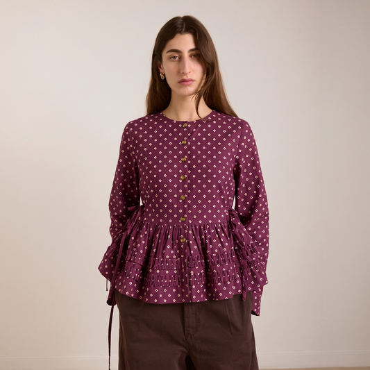 BURGUNDY BANDHEJ TOP