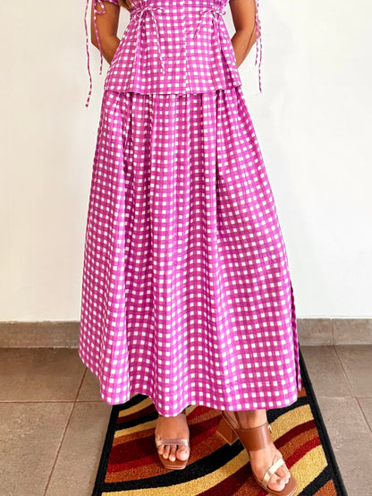 Purple Gingham Cotton Skirt Set
