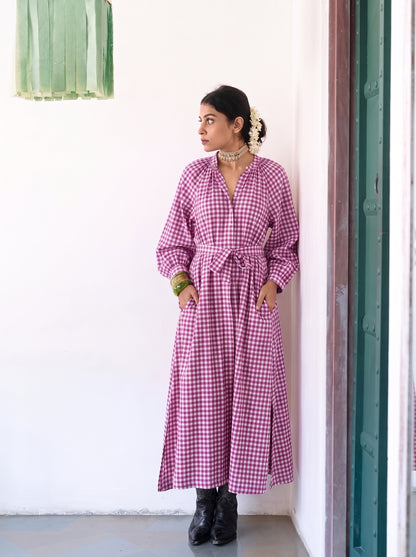 MAUVE GINGHAM MAXI DRESS
