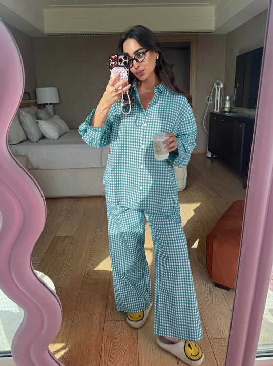 TEAL GINGHAM COORD SET