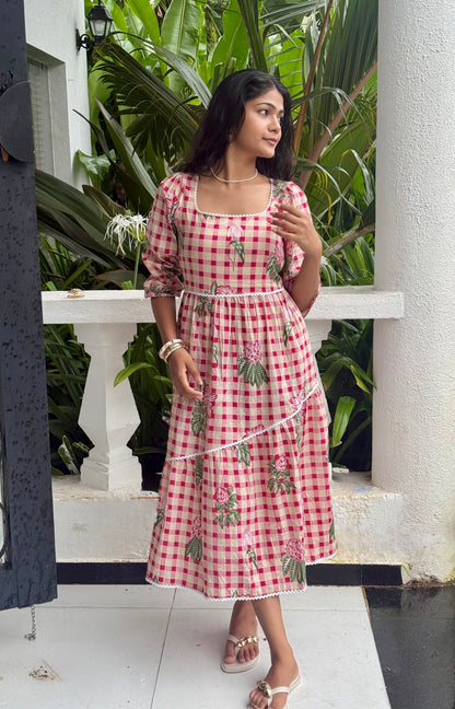 ROSY GINGHAM MAXI DRESS