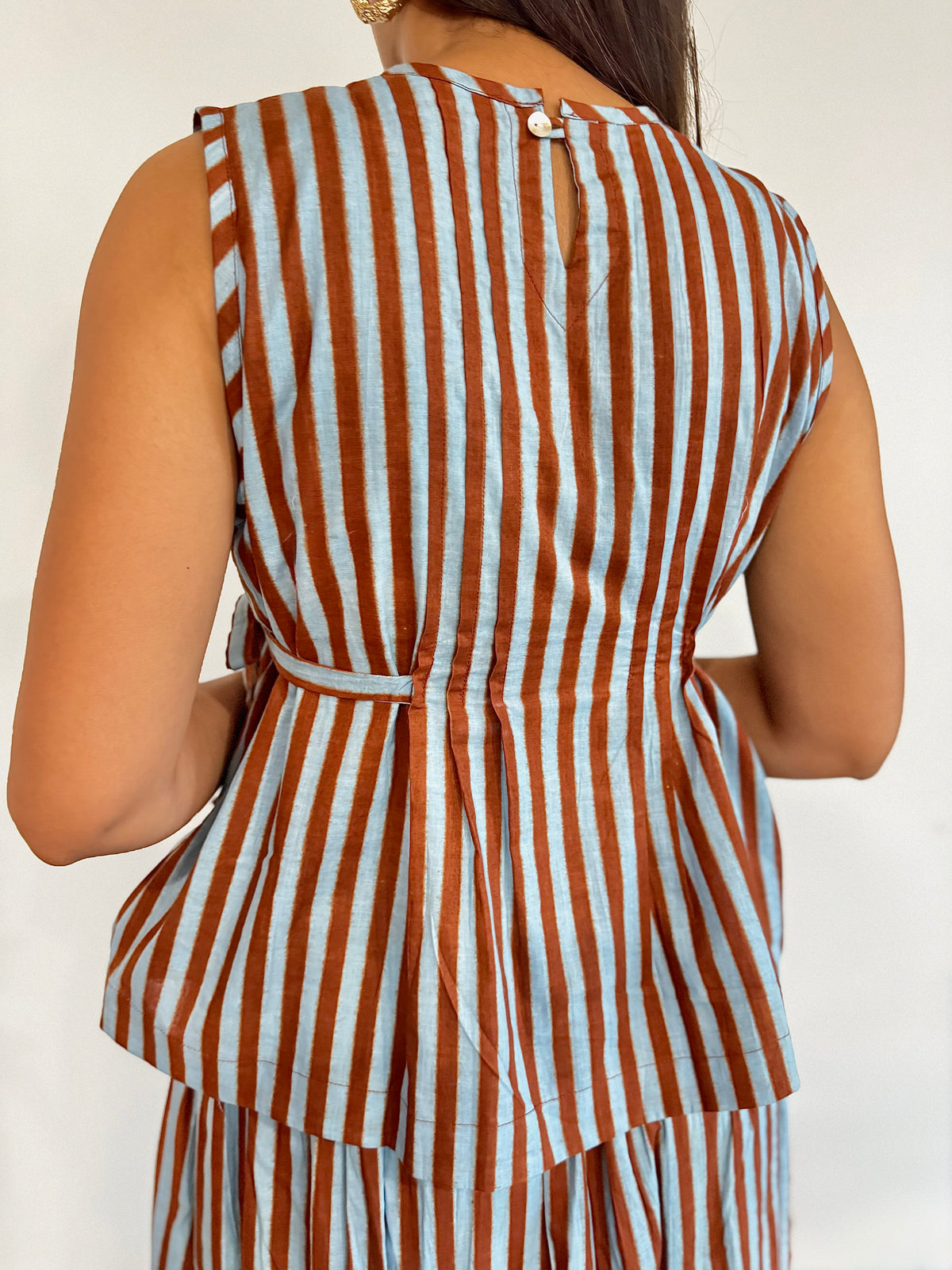 Blue Rust Stripe Cotton Skirt Set