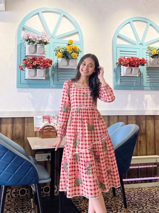ROSY GINGHAM MAXI DRESS