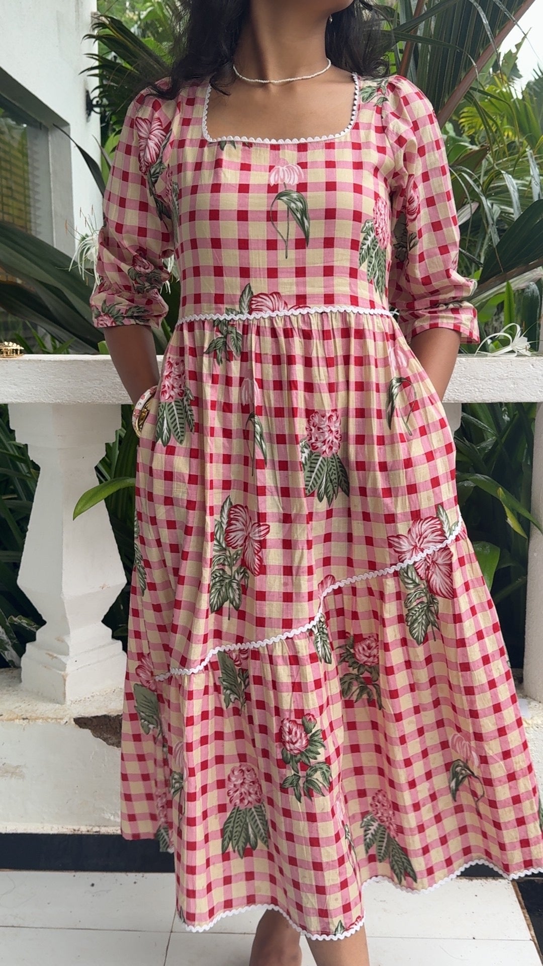 ROSY GINGHAM MAXI DRESS