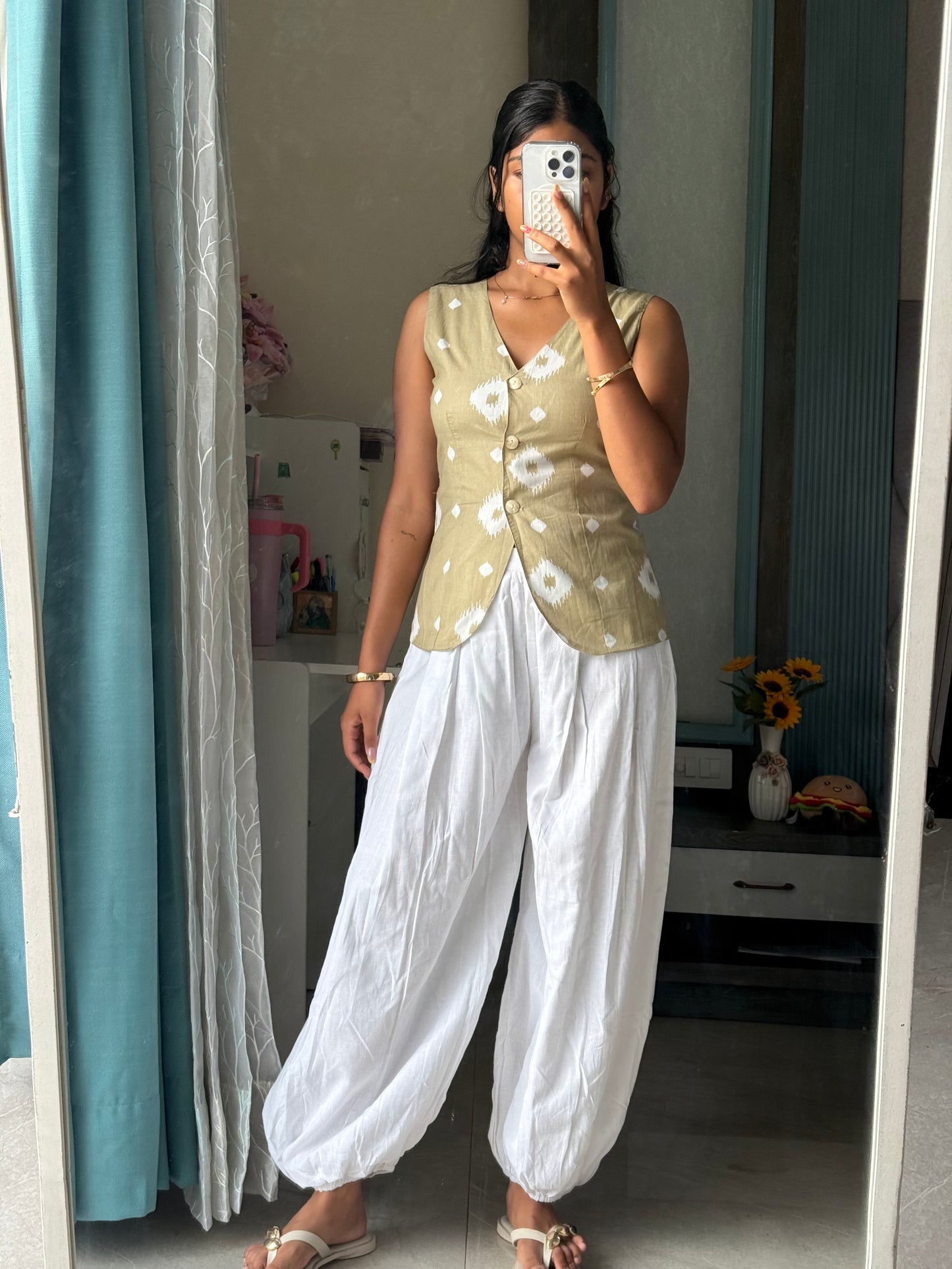 SAGE VEST WITH BALOON PANTS Set