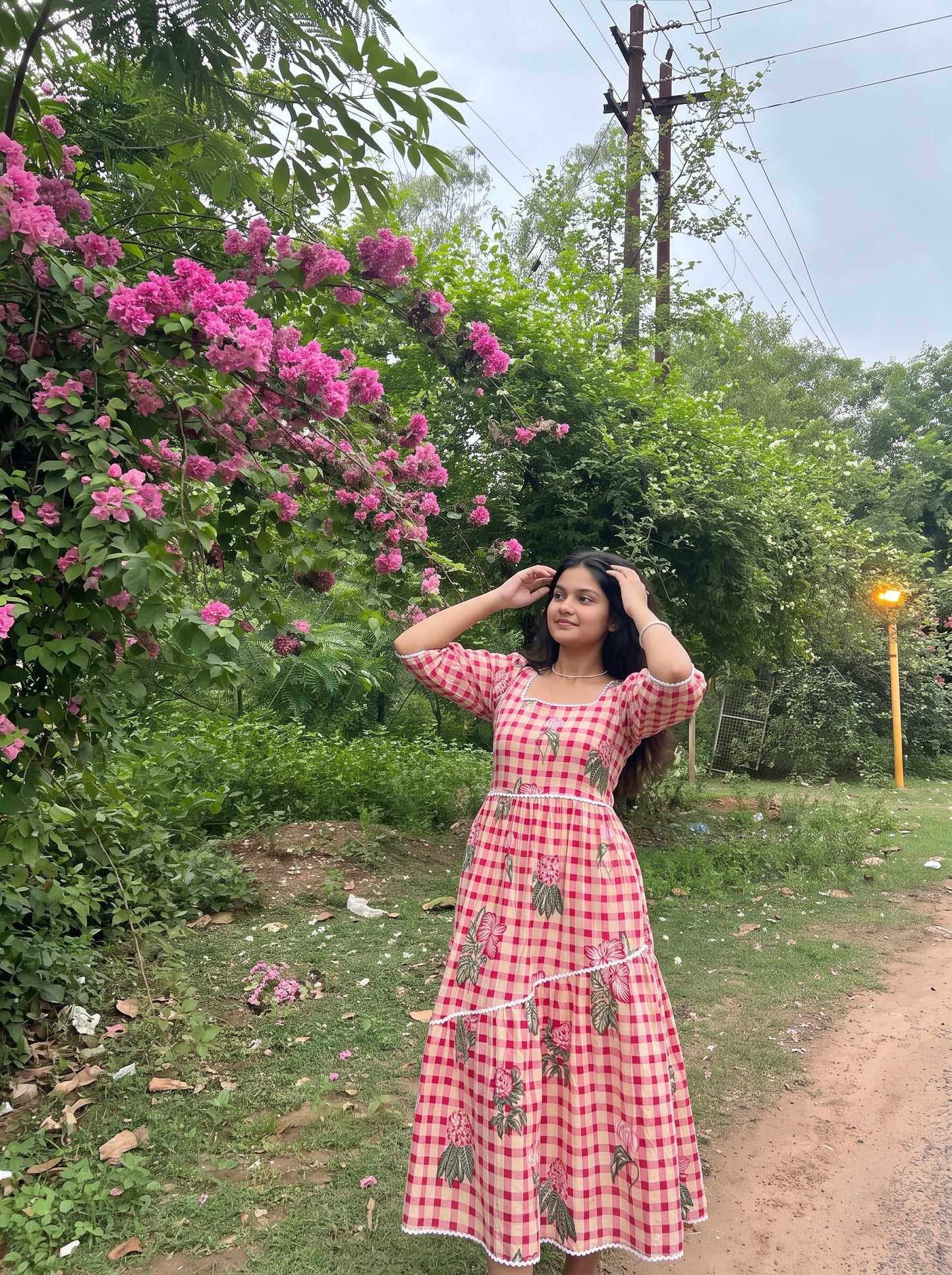 ROSY GINGHAM MAXI DRESS