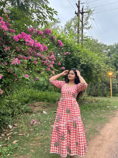 ROSY GINGHAM MAXI DRESS