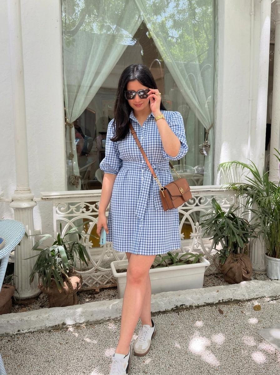 EVA SHIRT DRESS BLUE GINGHAM