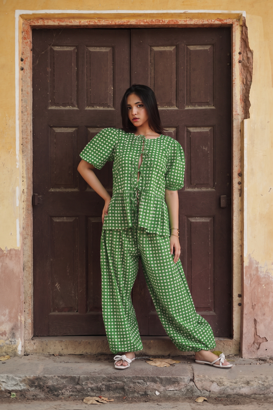 GREEN GINGHAM COORD SET