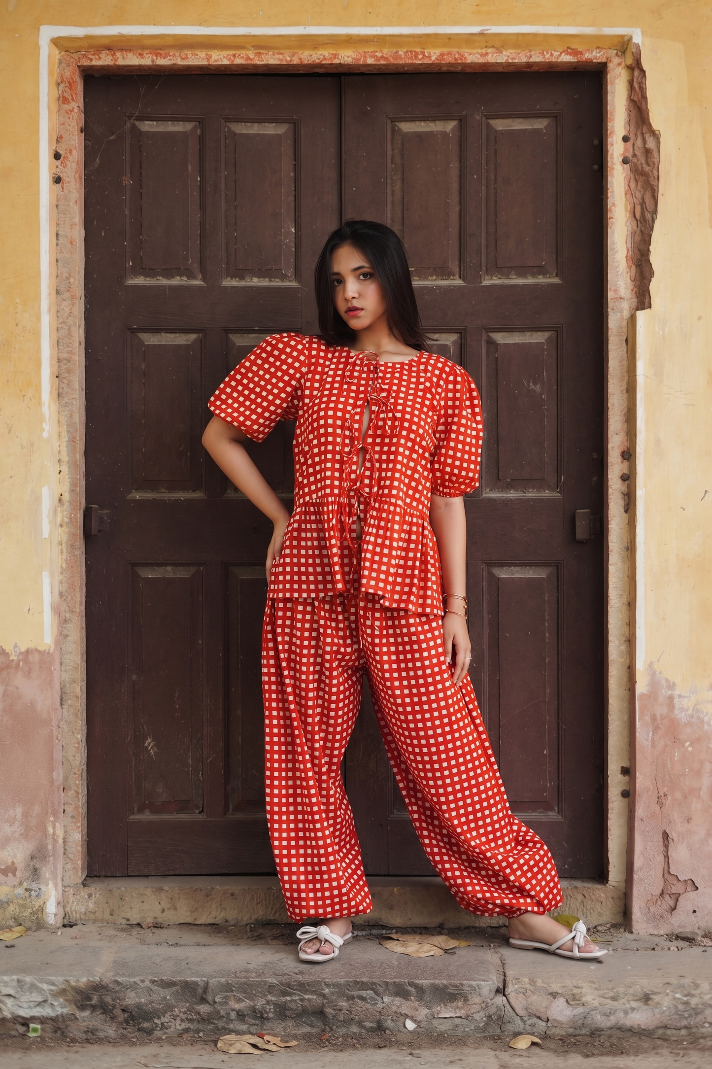 ORANGE GINGHAM COORD SET