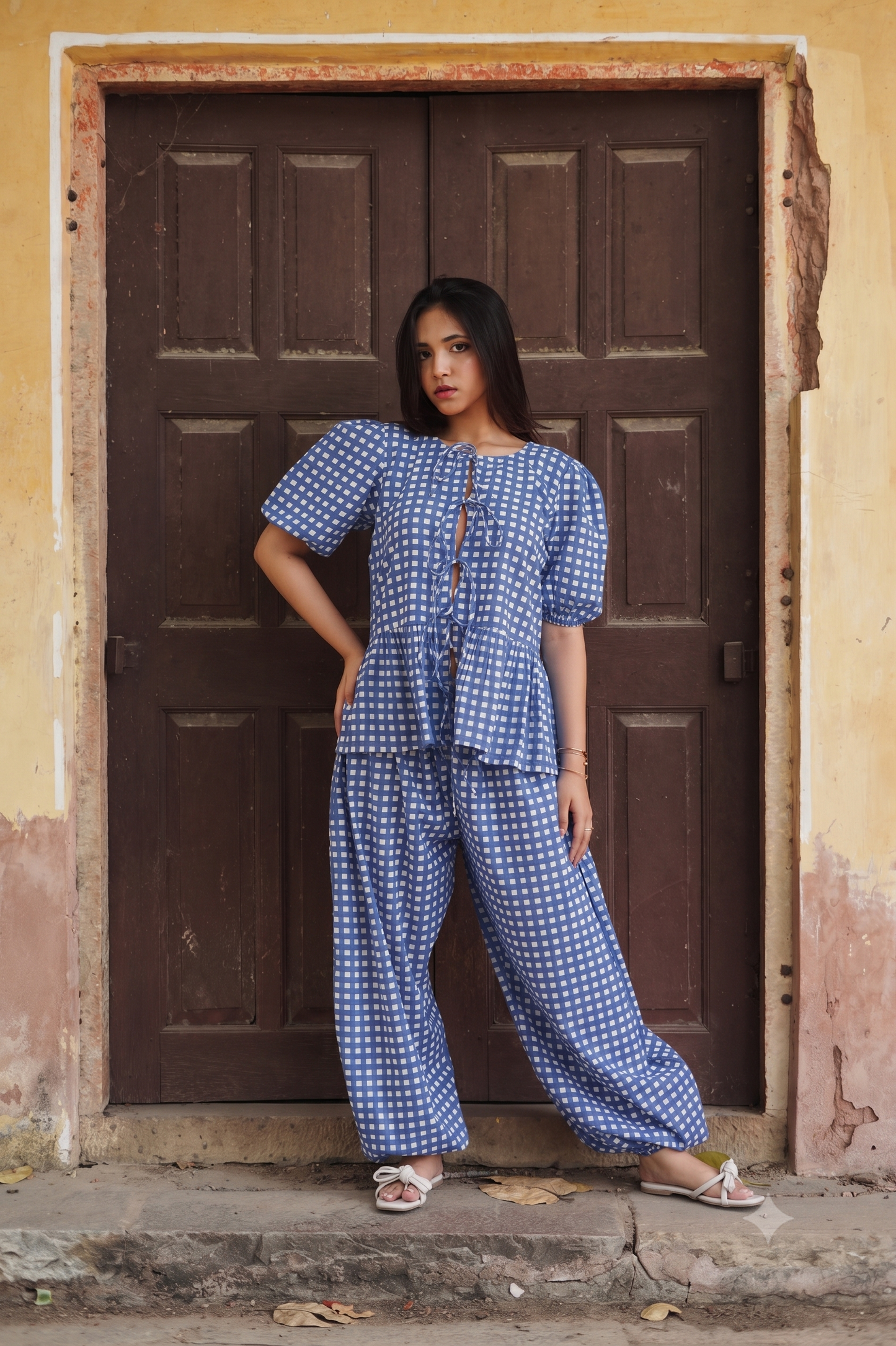 BLUE GINGHAM COORD SET