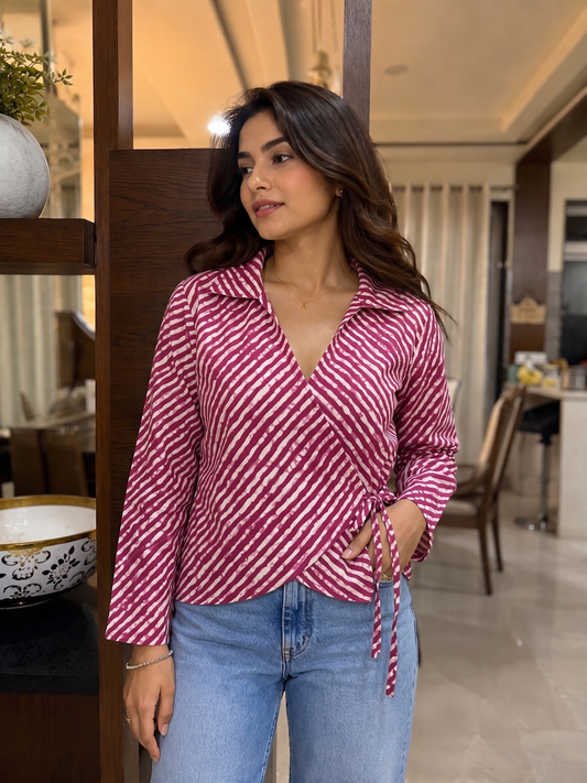 BERRY STRIPE WRAP SHIRT