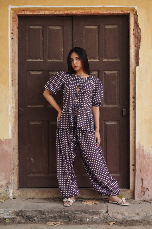 PURPLE GINGHAM COORD SET