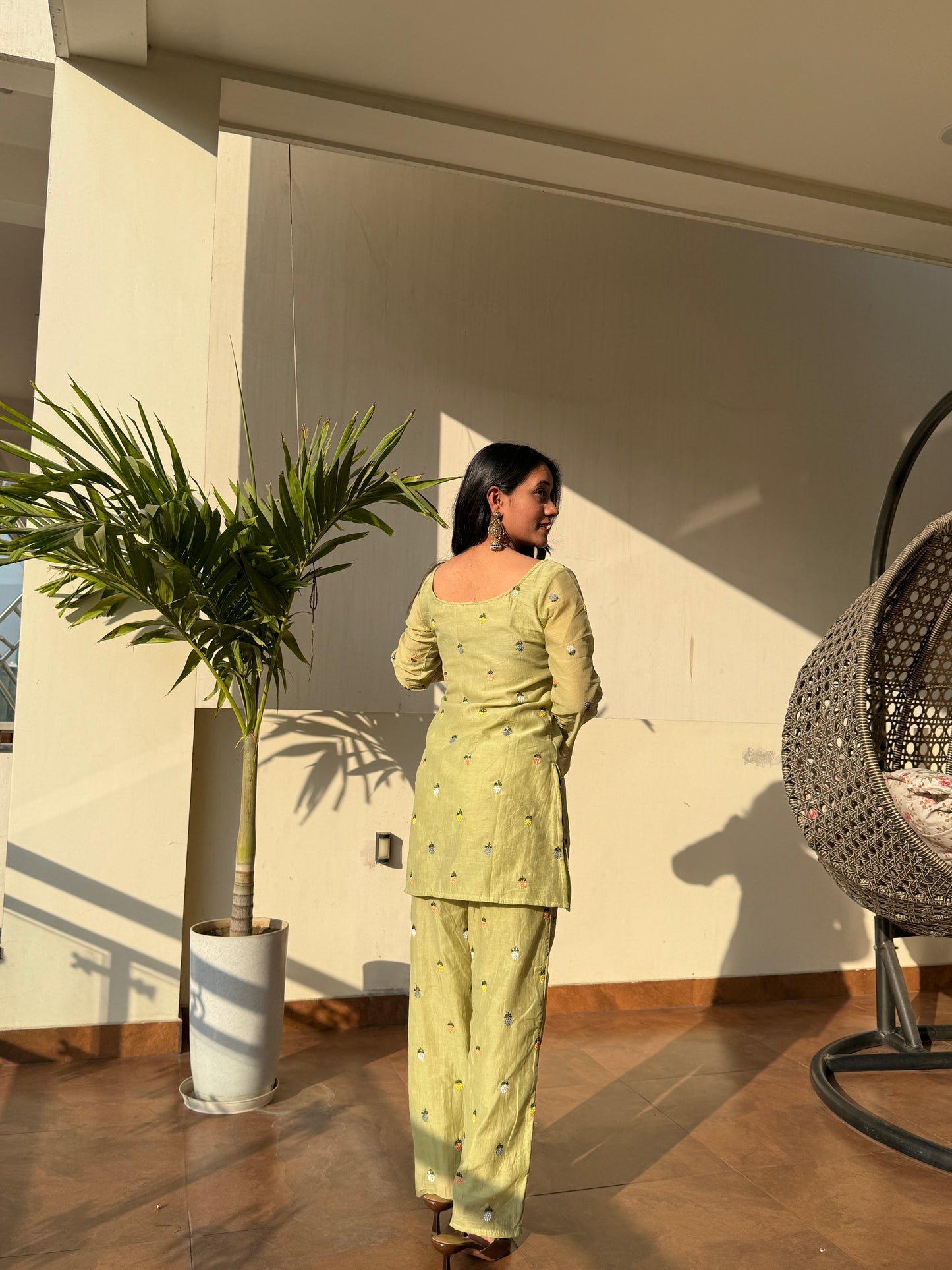 HINA MUL-CHANDERI KURTI SET