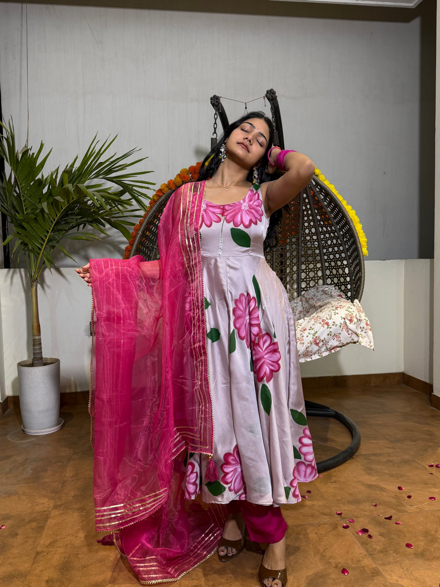 RANI HAND PAINTED ANARKALI SET