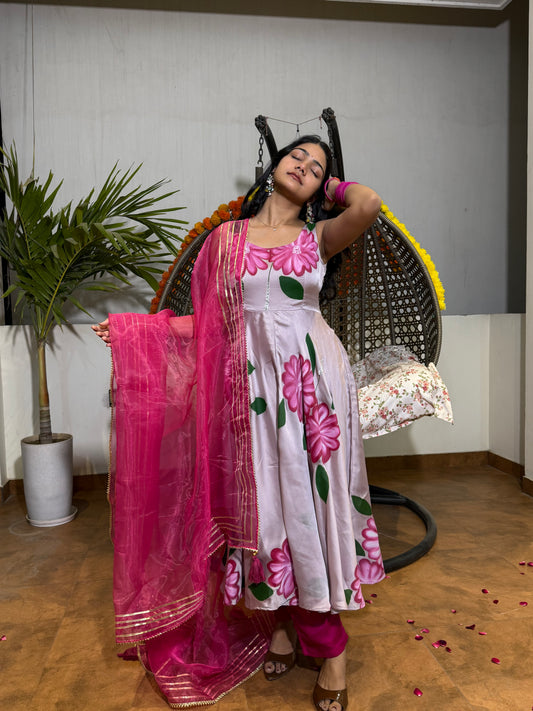 RANI HAND PAINTED ANARKALI SET