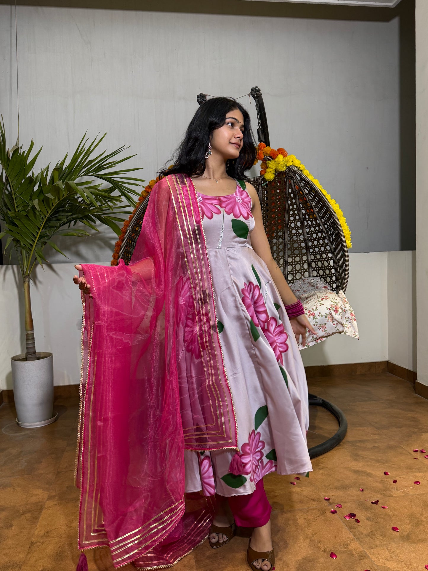 RANI HAND PAINTED ANARKALI SET