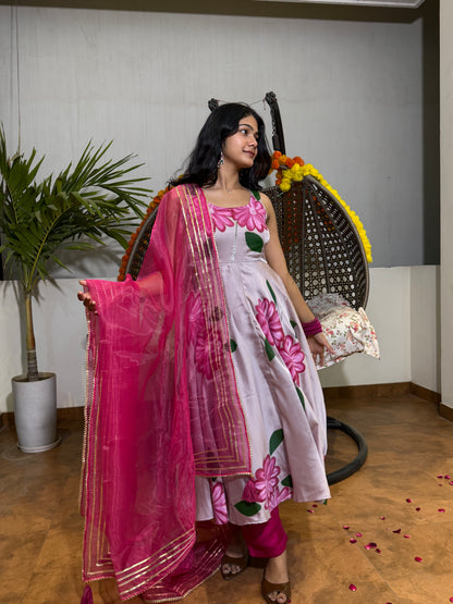 RANI HAND PAINTED ANARKALI SET