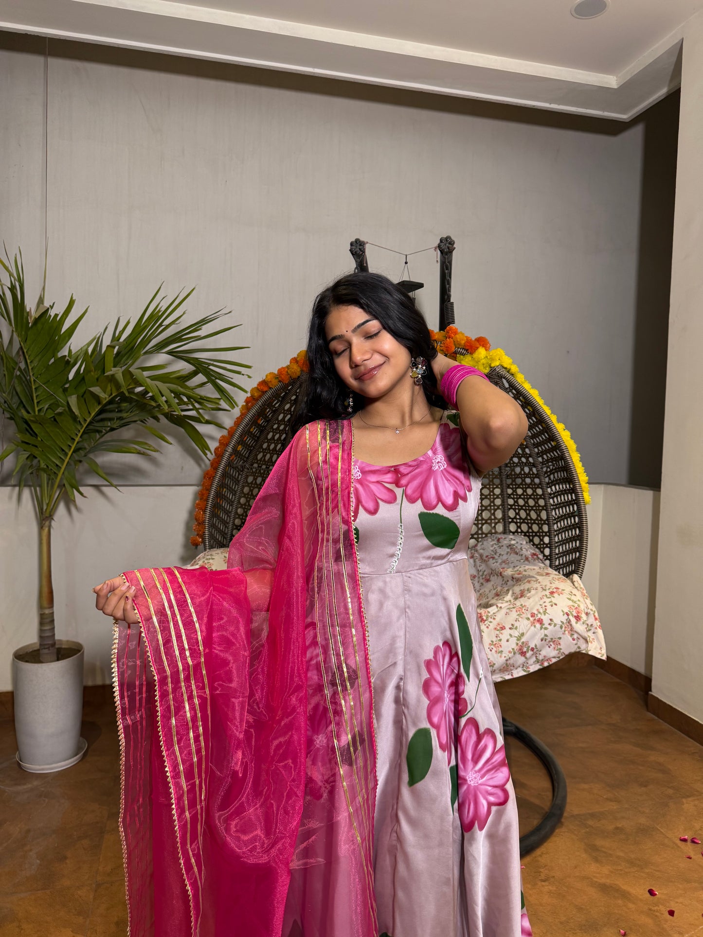 RANI HAND PAINTED ANARKALI SET