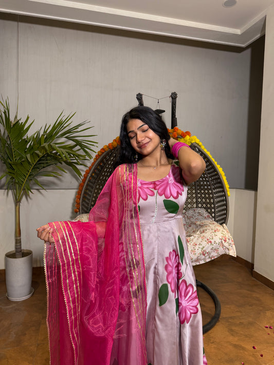 RANI HAND PAINTED ANARKALI SET