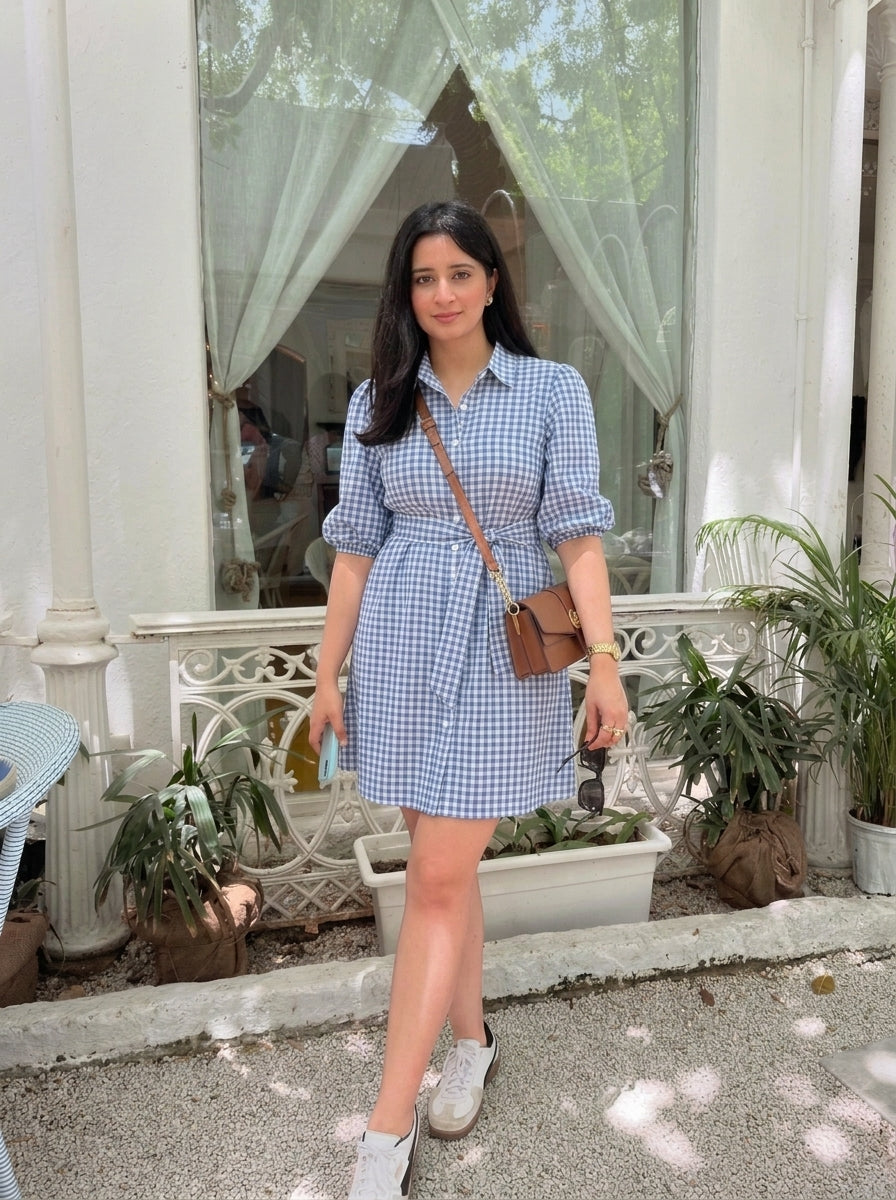 EVA SHIRT DRESS BLUE GINGHAM