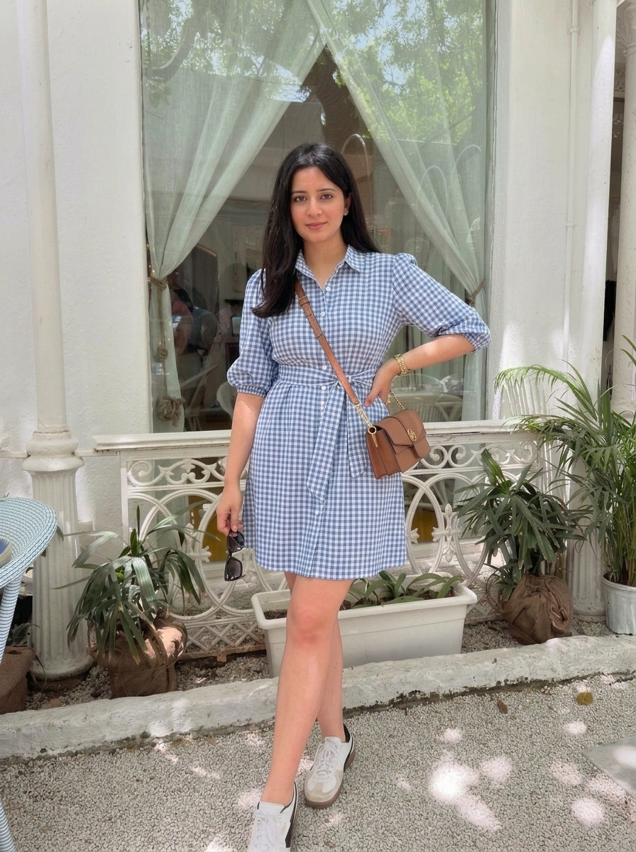 EVA SHIRT DRESS BLUE GINGHAM