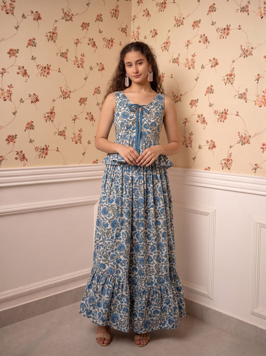 BLUE FLORAL SKIRT SET