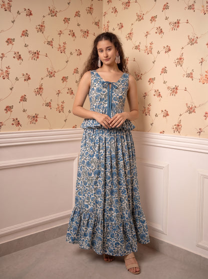 BLUE FLORAL SKIRT SET