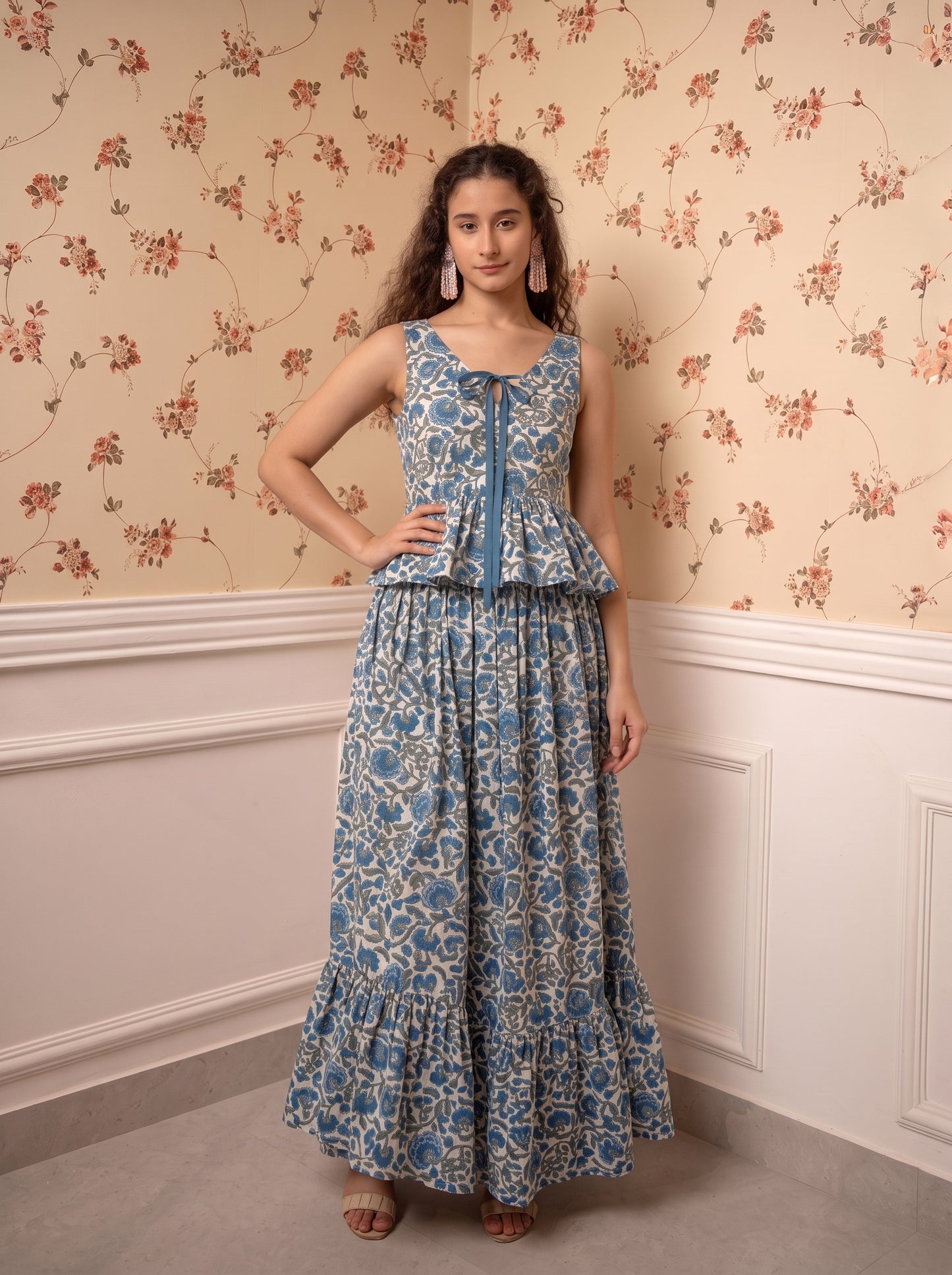 BLUE FLORAL SKIRT SET