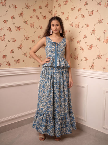 BLUE FLORAL SKIRT SET