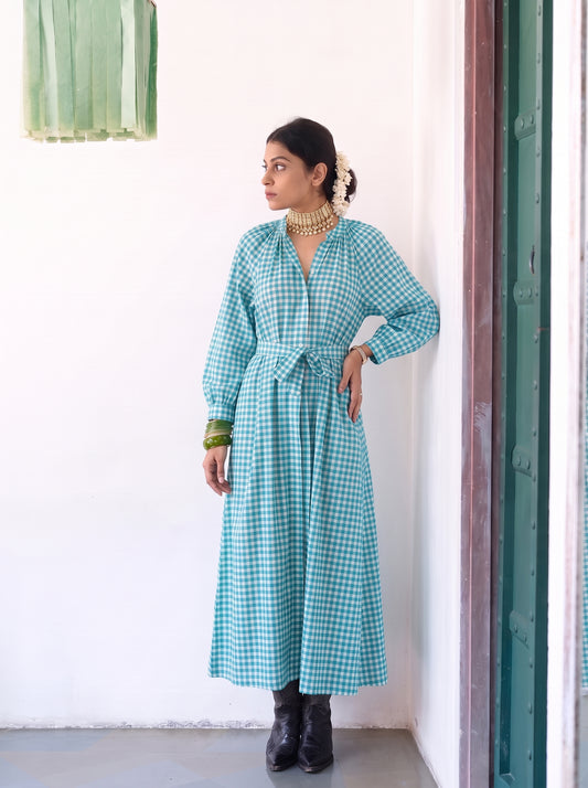 TEAL GINGHAM MAXI DRESS