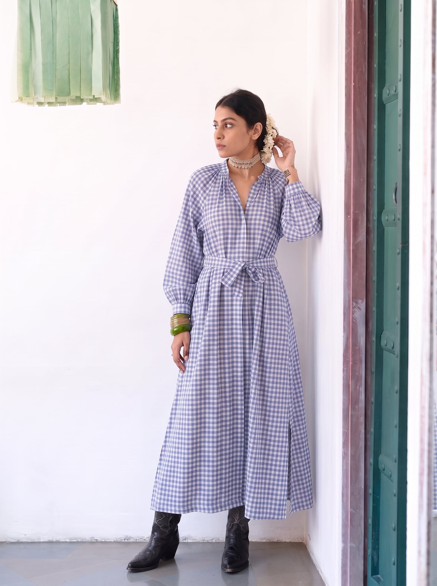 BLUE GINGHAM MAXI DRESS