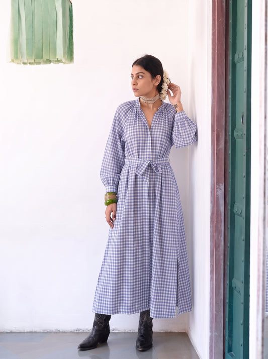 BLUE GINGHAM MAXI DRESS