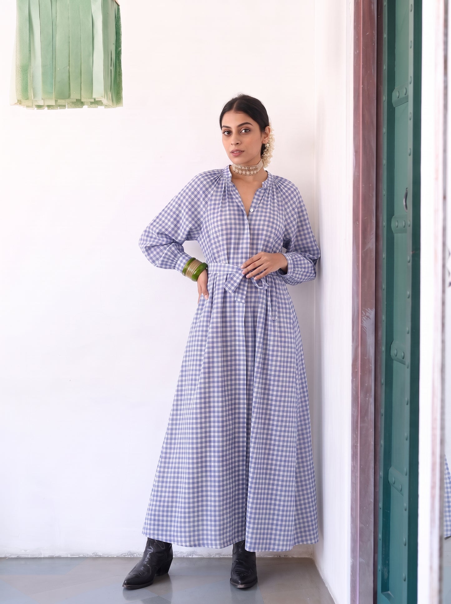 BLUE GINGHAM MAXI DRESS